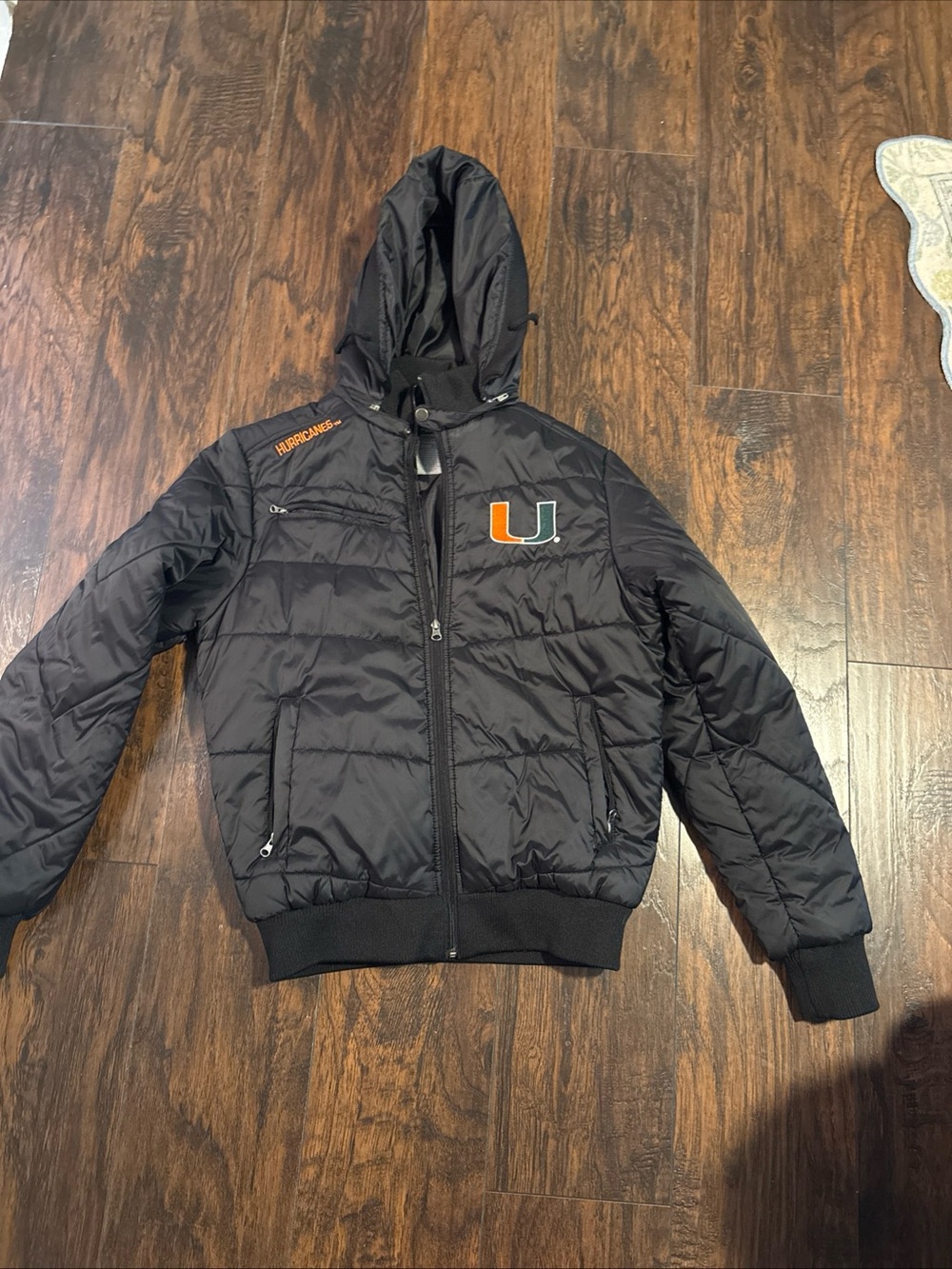 University of Miami Black Puffer Hooded Jacket - medium starter  unisex